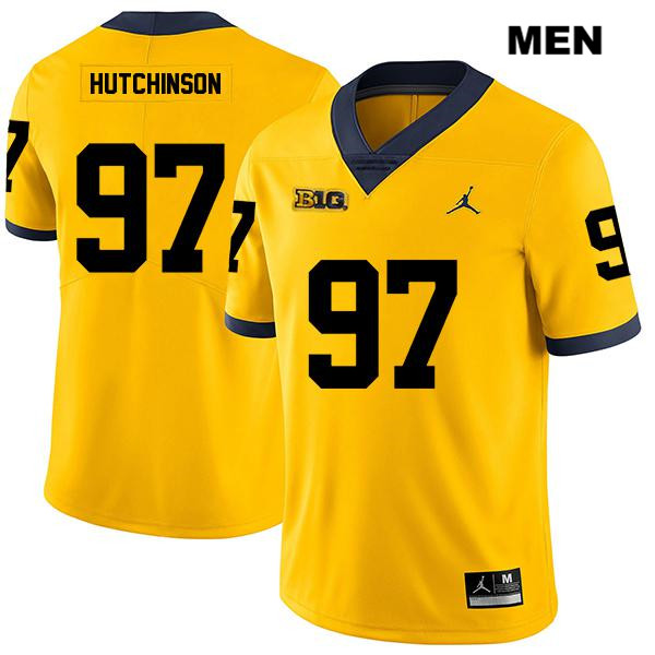 Men's NCAA Michigan Wolverines Aidan Hutchinson #97 Yellow Jordan Brand Authentic Stitched Legend Football College Jersey IO25A03NT